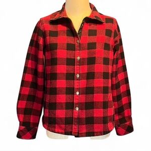 Orvis Flannel Buffalo Plaid Red & Black Snap Shacket w Pockets